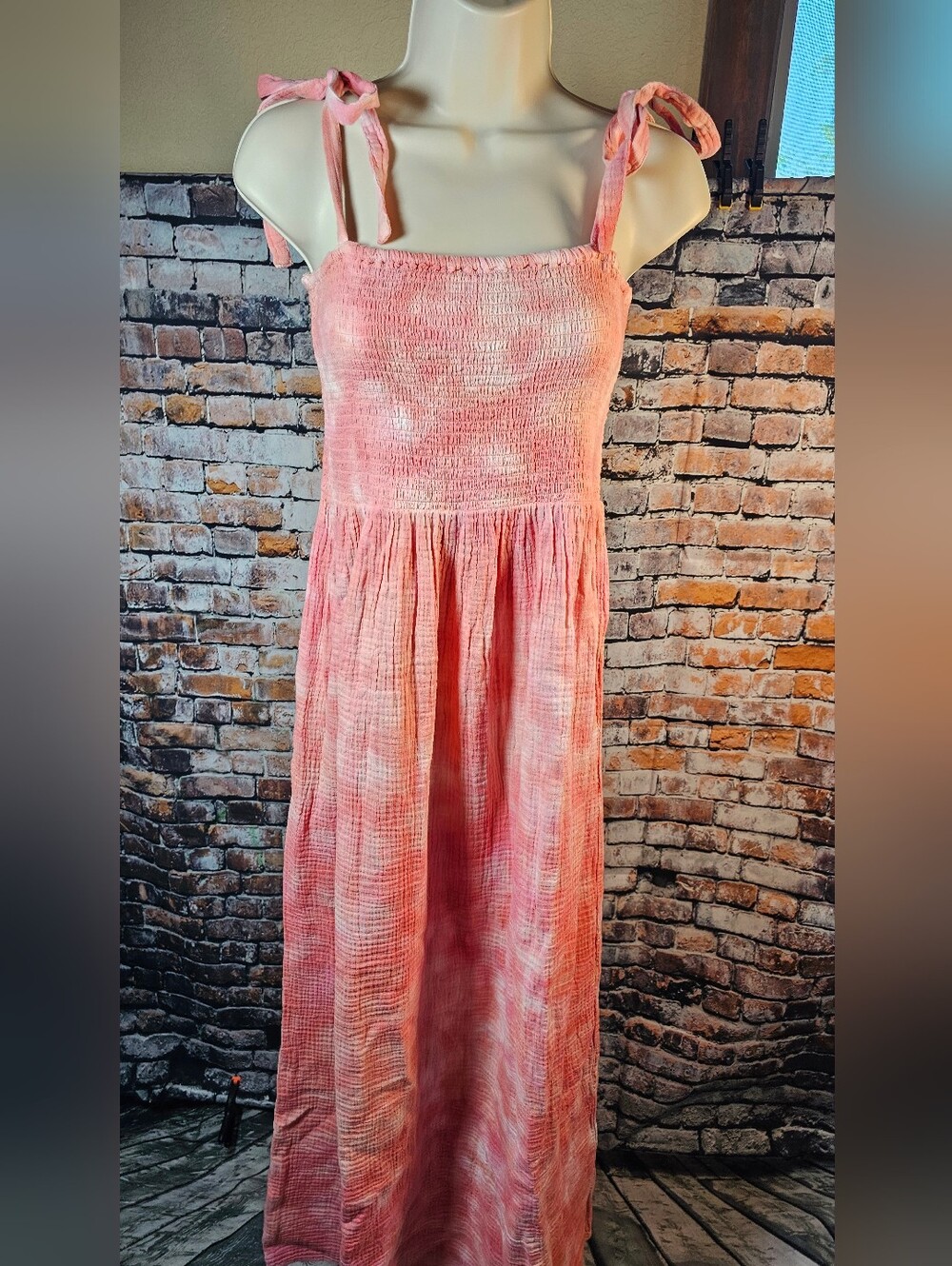 Faherty Dune Ella Cotton Gauze Tie Dye Maxi Dress Pink Size M NWT